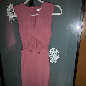 Dark blush semi revealing long dress